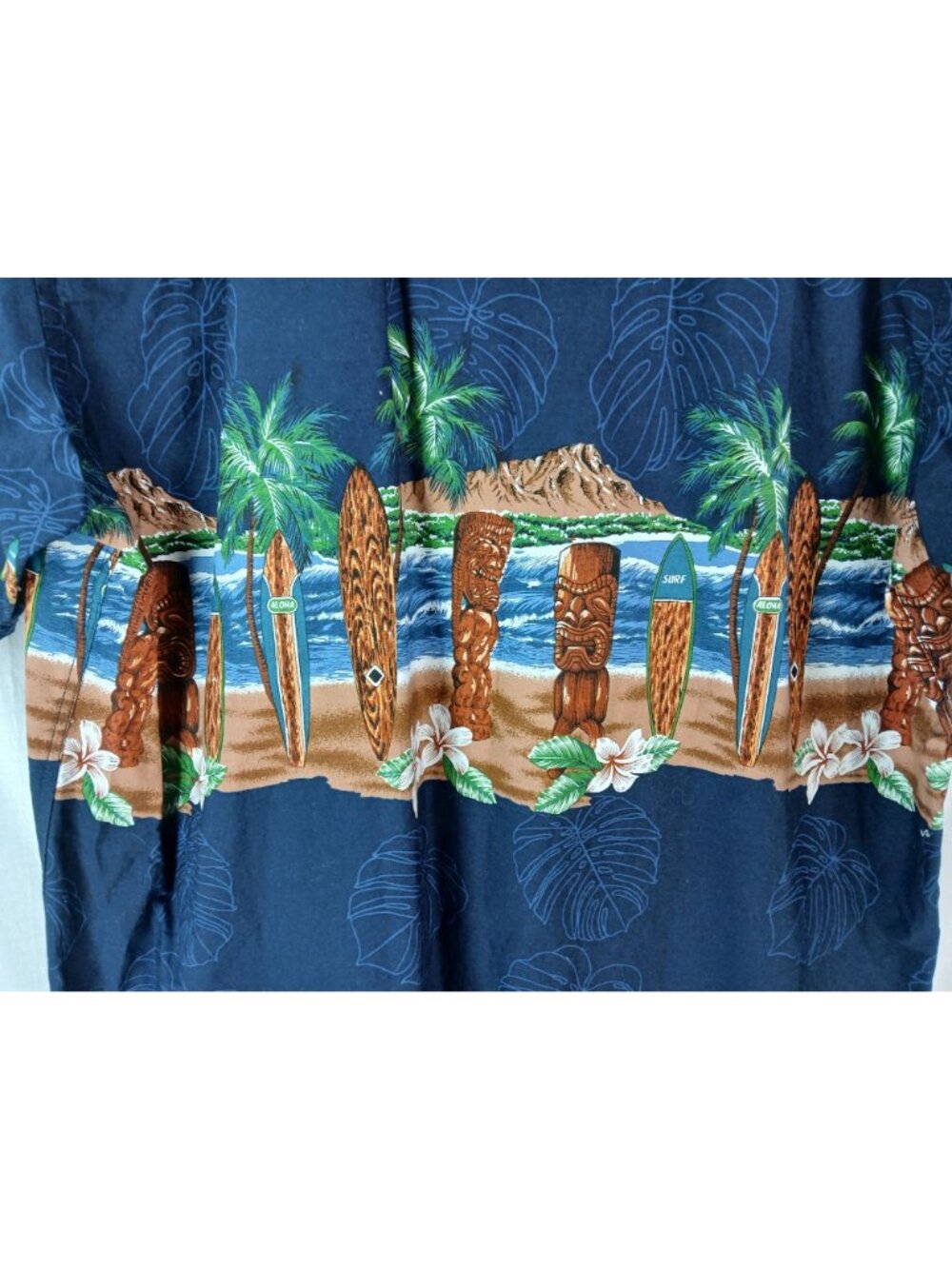 Favant Hawaiian Shirt XL Surfboard Tiki Aloha Print Navy Button-Up 100% Cotton - Picture 8 of 15